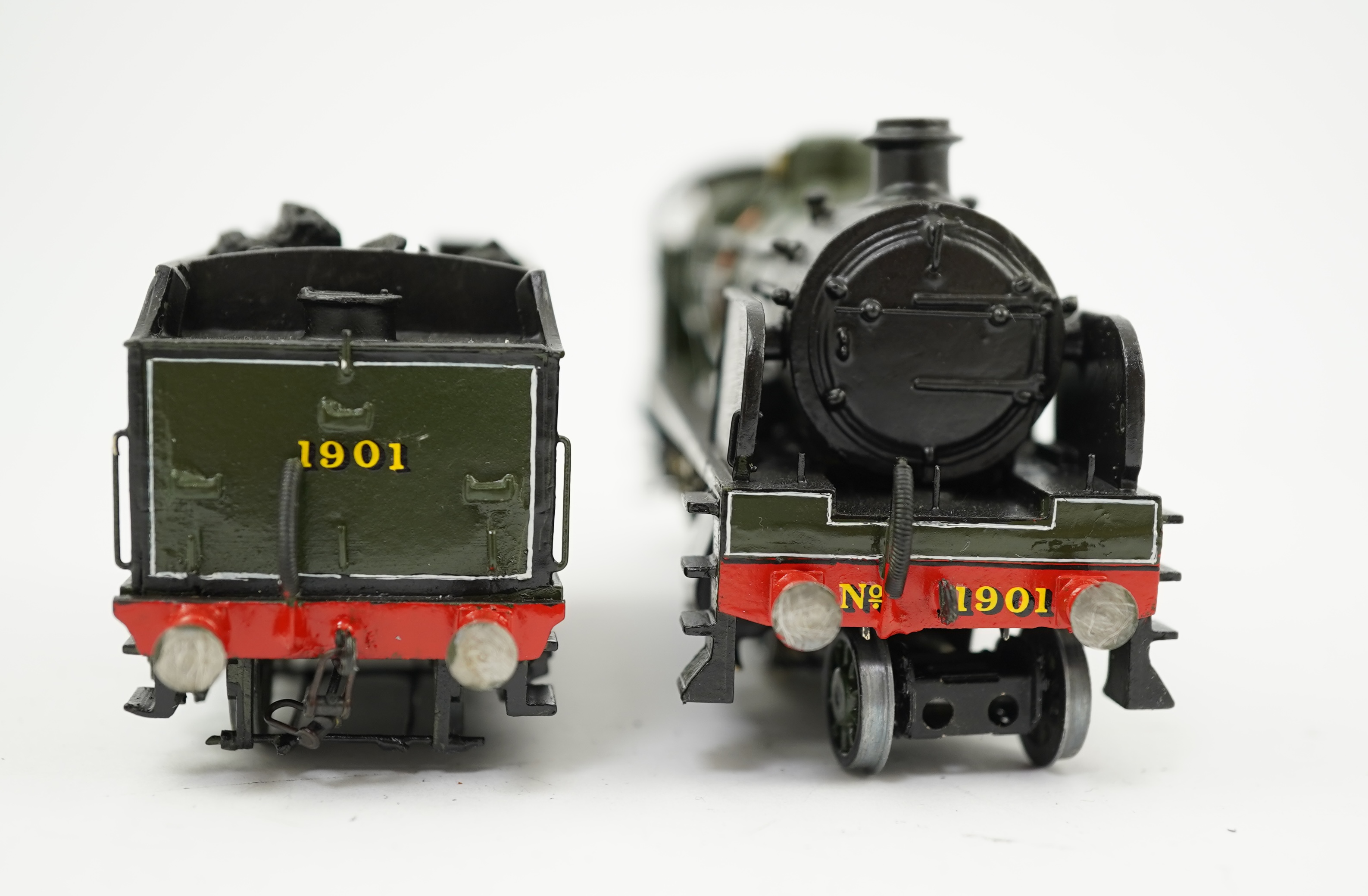 Two 00 gauge brass and white metal kit built Maunsell designed Southern Railway tender locomotives; a class U1 2-6-0, 1901, together with a class U 2-6-0, 610, constructed, painted and lined to a high standard, both moto